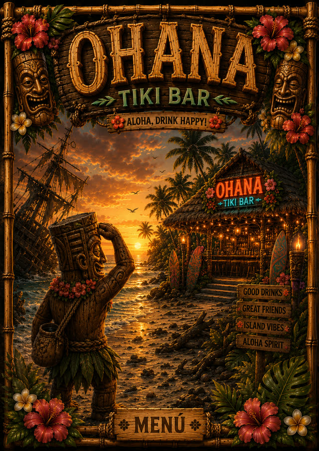 Ohana Tiki Bar — portada de la carta